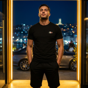 Ensemble LACOSTE Homme Noir Total Look | T-Shirt Short  All Black Coton Premium | Streetwear Luxe 2025 | Algérie
