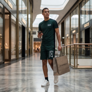 Ensemble EA7 Emporio Armani Vert Bouteille Noir Homme |  T-Shirt Short Sport Luxe Premium | Été 2025 | Algérie