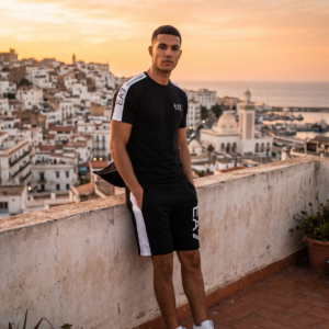 Ensemble EA7 Emporio Armani Noir Blanc Homme | T-Shirt Short  Sport Premium | Streetwear Luxe Été 2025 | Algérie
