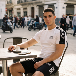 Ensemble EA7 Emporio Armani Noir Blanc Homme | T-Shirt Short  Sport Premium | Streetwear Luxe Été 2025 | Algérie