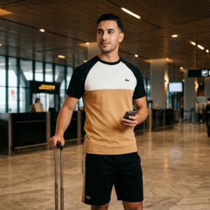 Ensemble LACOSTE Homme Noir Total Look | T-Shirt Short  All Black Coton Premium | Streetwear Luxe 2025 | Algérie