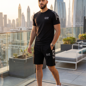Ensemble EA7 Emporio Armani Blanc Noir Homme | T-Shirt Short  Assorti Coton Premium | Sport Luxe Été 2025 | Algérie